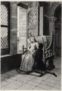 رسم إيضاحي لجورج أنطوان روشغروس (1859-1938) للدراما التاريخية "The Burgraves" (الجزء الأول - المشهد الثالث) لفيكتور هوغو. بواسطة جورج ماري روشجروس