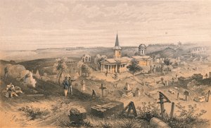 مقبرة الكنيسة والكنيسة مع البطارية الفرنسية رقم 50 ، 1856 بواسطة جورج ماكولوش