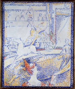 سيرك راقص يقوم برقم الأكروبات على ظهور الخيل ومهرج. رسم لجورج سورات (1859-1891) 1891 صن. 0،55x0،46 م باريس ، متحف دورسيه بواسطة جورج بيير سورات