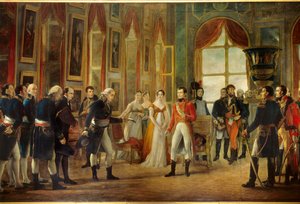 استقبل نابليون الأول (1769-1821) في Saint-Cloud Senatus-Consulte الذي أعلنه إمبراطورًا للفرنسيين في 18/05/1804 (خلف السيدة جوزفين ، ابنته هورتنس وأخت زوجها ماري أنونسيادي ، كارولين بونابرت (1782-1839). جي بواسطة جورج روجيت