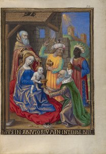 عشق المجوس من كتاب الساعات السيدة 48 فل. 59 ، c.1480-90 (درجة الحرارة ، ورقة الذهب والحبر على الرق)