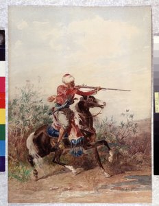 الاستشراق: "" فارس يجر حصانًا "لوحة لجورج واشنطن (1827-1910) إشارة إلزامية: مجموعة fondation regards de Provence، Marseille بواسطة جورج واشنطن