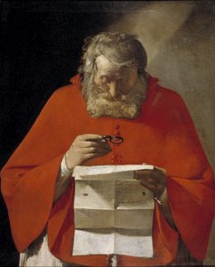 القديس جيروم يقرأ رسالة ، كاليفورنيا. 1628-1629 بواسطة جورج دي لا تور