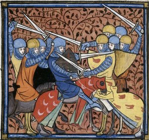 إيبروين يهزم النمساويين، من Les Grandes chroniques de France، رويال 16 G VI f.114v، 1332-1350 (22528516520)