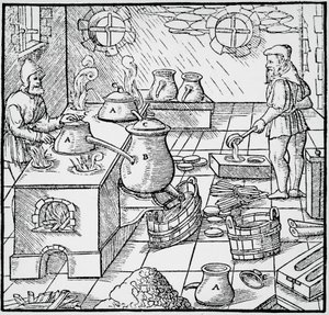 نقش من De re metallica (عن طبيعة المعادن) ، بواسطة Georg Pawer أو Georgius Agricola (1494-1555) ، نُشر في بازل بواسطة جورجيوس أجريكولا
