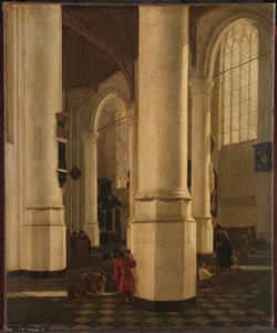 الجزء الداخلي من Oude Kerk في Delft ، مع قبر نائب الأدميرال بيتر بيترس هاين بواسطة هندريك كورنيليز فان فليت (رفض الإسناد)