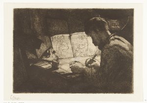 صورة شخصية خلف لوحة الرسم بواسطة جيرارد جان بوس (توقيع الفنان)