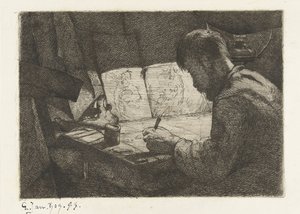 صورة شخصية خلف لوحة الرسم بواسطة جيرارد جان بوس (توقيع الفنان)