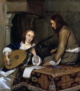 "امرأة تعزف على Theorbo-Lute و Cavalier" ، c1658