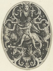 الزخرفة السطحية: هرقل والأسد النيمي الزخارف البيضاوية السطحية بأفعال هرقل في grotesques (عنوان السلسلة)