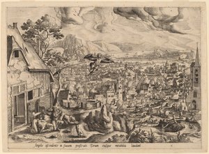 الملاك يترك توبياس وعائلته بواسطة Gerard de Jode after Hans Bol