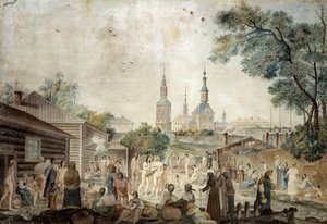 حمام علاج في موسكو ، 1790 (مرحاض على ورق) بواسطة جيرارد دي لا بارث
