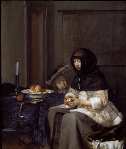 A mother peeling an apple (oil on canvas بواسطة جيرارد تير بورش