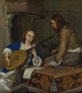 امرأة تلعب Theorbo-Lute و Cavalier ، c.1658 بواسطة جيرارد تير بورش