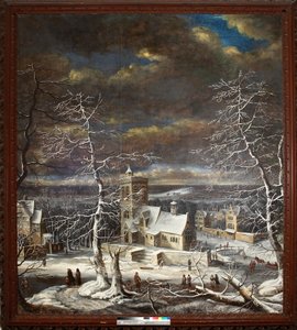 A Village in Winter with Figures on the Ice (oil on canvas) بواسطة جيرارد فان إيديما