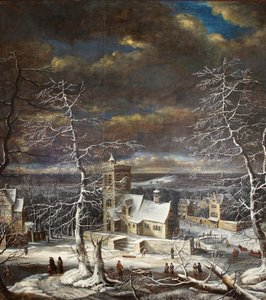 A village in winter in an extensive landscape with figures on the ice (oil on canvas) بواسطة جيرارد فان إيديما