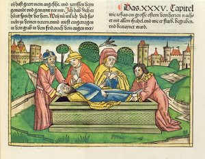 ٢ أخبار ٣٥ ٢٤ دفن يوشيا من الكتاب المقدس نورمبرغ (Biblia Sacra Germanaica) (قطع خشبية ملونة)