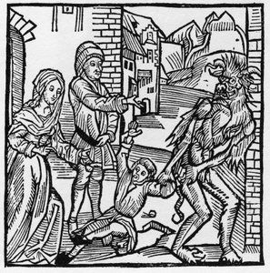 شيطان يأخذ الطفل أمام أعين والديه الذين وعدوه بموجب ميثاق - في "Der Ritter von Turn" لـ Knight Marquard vom Stein بواسطة المدرسة الألمانية