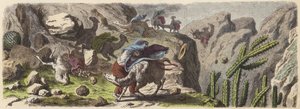 قافلة من حيوان اللاما تنقل خامًا عالقة في عاصفة في جبال الأنديز (نقش ملون) بواسطة المدرسة الألمانية