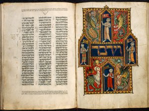 يضيف. 15282 صفحة 179v - 180 مزخرفة بالكلمة الأولى من كتاب الأعداد ، من "دوق ساسكس أسفار موسى الخمسة الألمانية" ، حوالي 1300 (ورق) بواسطة المدرسة الألمانية
