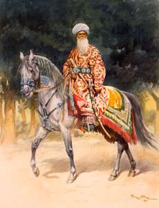 محارب مسلح يمتطي حصانًا تركمانيًا بالزي التقليدي ، حانة. 1912. بواسطة المدرسة الألمانية
