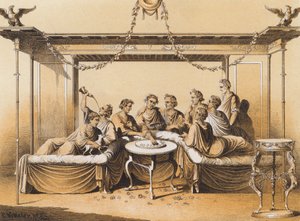 الرومان القدماء يستمتعون بوجبة طعام (صورة حجرية ملونة) بواسطة المدرسة الألمانية