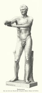 Apoxyomenos تمثال لرياضي يزيل العرق والغبار عن جسده بقطعة نقش (نقش) بواسطة المدرسة الألمانية
