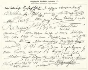 Autographs of famous people: composers, musicians and English, French and German writers (engraving) بواسطة المدرسة الألمانية