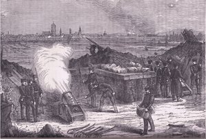 قصف شيلشتات ، Cassells History of the War بين فرنسا وألمانيا الذي نشرته Cassell and Company Limited ، c1890 (litho) بواسطة المدرسة الألمانية