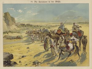 Caravan in the Arabian desert (colour litho) بواسطة المدرسة الألمانية