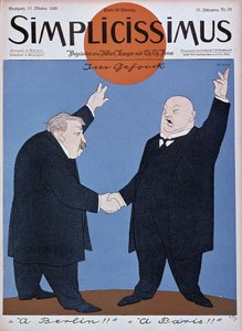 رسم كاريكاتوري عن التقارب الفرنسي الألماني: برياند وستريسيمان - في "" Simplicissimus "بتاريخ 11/10/1926 (نقش) بواسطة المدرسة الألمانية