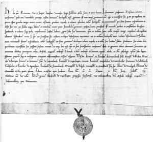 ميثاق هنري راسب ، Landgrave of Thuringia والمضاد للملك الألماني ، للأسقف هيرمان من Wurzburg بواسطة المدرسة الألمانية