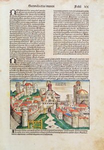 مدينة نينوى ، من "Liber Chronicarum" بواسطة هارتمان شيدل (1440-1514) 1493 (قطع خشبية ملونة) بواسطة المدرسة الألمانية