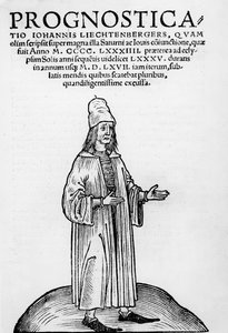 رسم توضيحي للغلاف من Pronosticatio باللغة اللاتينية بقلم يوهانس ليشتنبرغر ، 1526 بواسطة المدرسة الألمانية