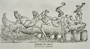Cutting Up a Whale (woodcut) بواسطة المدرسة الألمانية