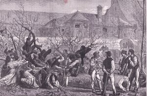 Cutting down trees round Paris for firewood, Cassells History of the War between France and Germany published by Cassell and Company Limited, c.1890 (litho) بواسطة المدرسة الألمانية