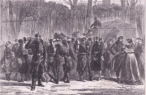 Departure of the Tenth Regiment of National guards to advanced posts, Cassells History of the War between France and Germany published by Cassell and Company Limited, c.1890 (litho) بواسطة المدرسة الألمانية