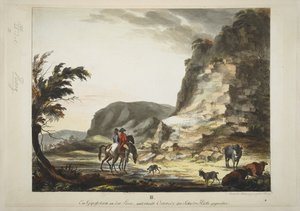 "Der Hübichenstein" ، "أربعة مناظر في غابة Harz" بقلم فيليب غانز ، 1770-90 (حفر ملون يدويًا) بواسطة المدرسة الألمانية