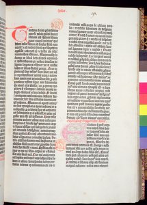 نهاية Pentateuch وبداية كتاب جوشوا ، من كتاب جوتنبرج للكتاب المقدس ، طبعها يوهانس جوتنبرج (c.1400-68) وبيتر شوفر (1425-1502) في ماينز ، 1454-56 (ورق مطبوع)