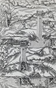 Engraving from De re metallica (On the nature of metals), by Georg Pawer or Georgius Agricola (1494-1555), published in Basel بواسطة المدرسة الألمانية