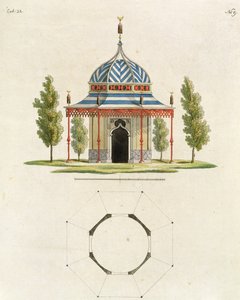 خارج معبد حديقة صيني ، من أحدث الأفكار الجديدة للحديقة ، تم نشره عام 1779 (نقش الألوان) (انظر أيضًا 170864) بواسطة المدرسة الألمانية