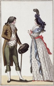 زوجين عصريين من فترة Directoire (1795-1799) (نقش الألوان) بواسطة المدرسة الألمانية