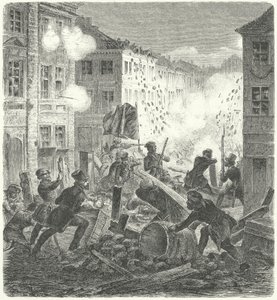 القتال عند حاجز أمام Colln Town Hall ، برلين ، ثورة 1848 (نقش) بواسطة المدرسة الألمانية