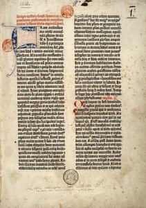 أُعدت الصفحة الأولى من الكتاب المقدس باللاتينية (vulgate) لغوتنبرغ في ماينز 1452 - 1454. بداية عهد القديس جيروم للكاهن بولين يتناول جميع كتب الكتاب المقدس. بواسطة المدرسة الألمانية