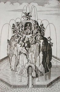 تصميم النافورة ، من 'Architectura Curiosa Nova' ، بقلم جورج أندرياس بوكلر (1617-85) ، نُشر عام 1704 (نقش) بواسطة المدرسة الألمانية