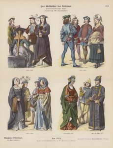 French costumes of the 15th Century (coloured engraving) بواسطة المدرسة الألمانية