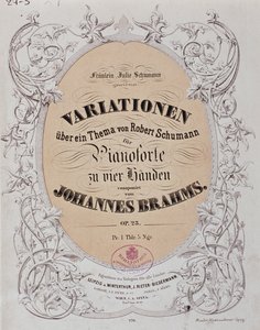 واجهة كتاب "الاختلافات حول موضوع بقلم روبرت شومان" (المرجع 23) بقلم يوهانس برامز (1833-1897) بواسطة المدرسة الألمانية