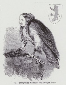 رسم كاريكاتوري ألماني للروائية الفرنسية في القرن التاسع عشر جورج ساند (ليثو) بواسطة المدرسة الألمانية
