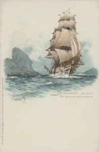 سفينة التدريب الألمانية Stosch تغادر ريو دي جانيرو ، البرازيل (Chromolitho) بواسطة المدرسة الألمانية