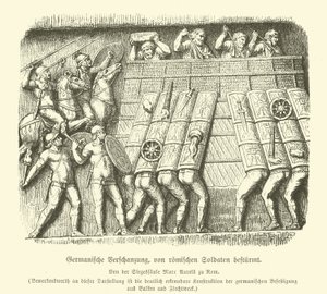 Germanic fortification under attack by Roman soldiers (engraving) بواسطة المدرسة الألمانية